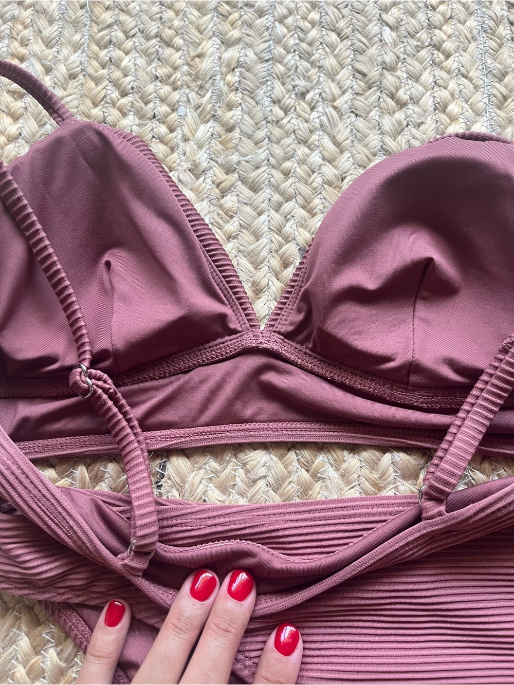 Mauve Ribbed Triangle Bikini Set - Picture 4 of 4